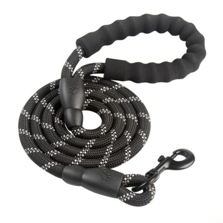 Dog Lead Black – Reflective Nylon Dog Leash with Padded Handle