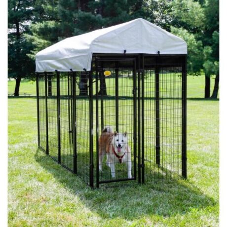 KennelMaster 4 ft wide x 8 ft Long Welded Wire Dog Kennel Black w/ Roof