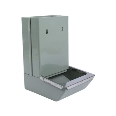 Chow Time Gray Plastic Feeder | Self-Feeding Cage & Crate Feeder with Stainless Steel Rim