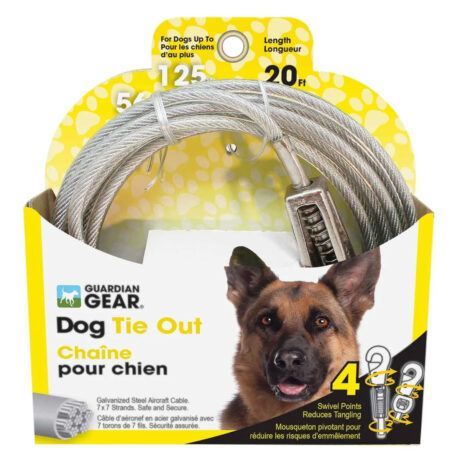 20ft Gray Cable Tie-Out for Dogs – Heavy Duty Outdoor Tether Leash