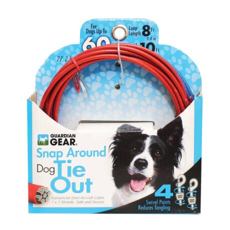 Red Tie Out Cable for Dogs | 10ft Heavy Duty Tether
